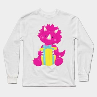 Birthday Dinosaur, Pink Dinosaur, Party Dinosaur Long Sleeve T-Shirt